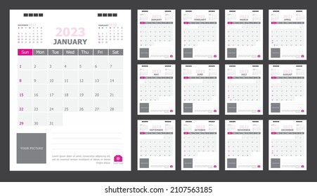 Calendar for 2023 pink background