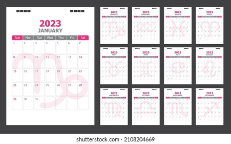 Calendar for 2023 pink background