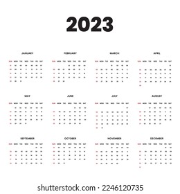 Calendar 2023 Plane Design. Week starts Sunday. Square shape simple style.