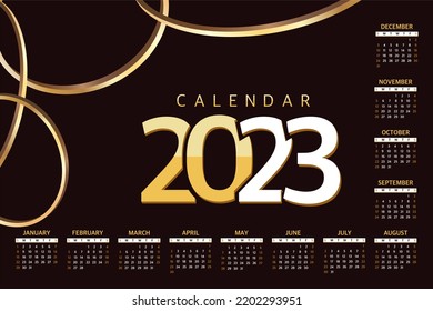 Calendar 2023 Planner template, the beginning of the week on Sunday. Vector illustration on a black 