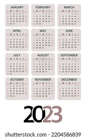 Calendar 2023 Planner template, the beginning of the week on Sunday. Vector illustration on a white 