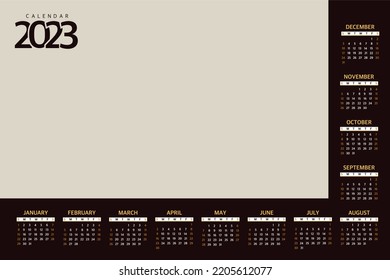Calendar 2023 Planner template, the beginning of the week on Sunday. Vector illustration on a black 