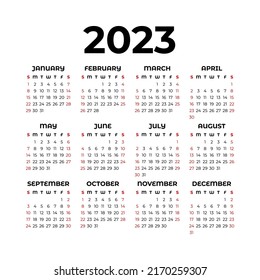 Calendar 2023. Pocket calender template. New year. Week starts on Sunday