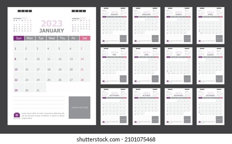 Calendar for 2023 purple background