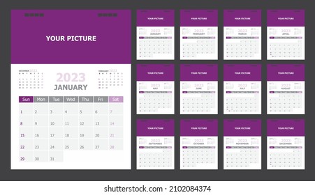 Calendar for 2023 purple background