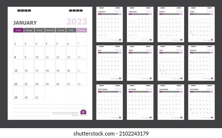Calendar for 2023 purple background
