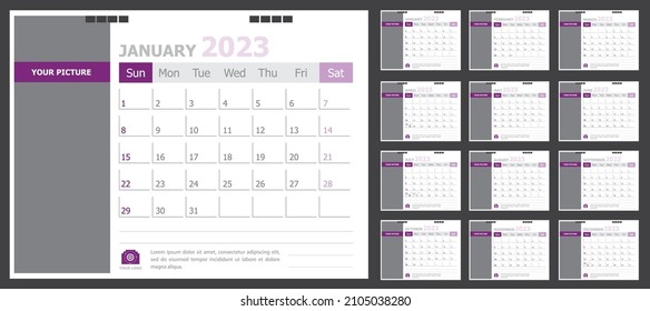 Calendar for 2023 purple background