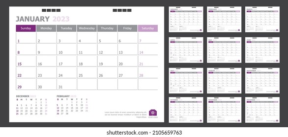 Calendar for 2023 purple background