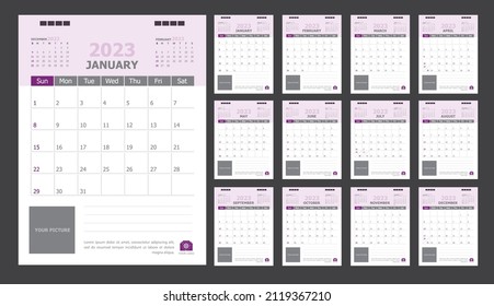 Calendar for 2023 purple background