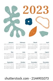 Calendar 2023 retro abstract with texture. Vertical one sheet with all monthes. Week start on Sunday. A4 A3 A2 A5. Vector illustration in trendy style in pastel colors. Minimalistic design