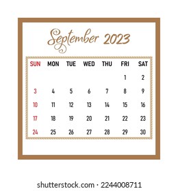 Calendar 2023 September month.Printable vector eps element