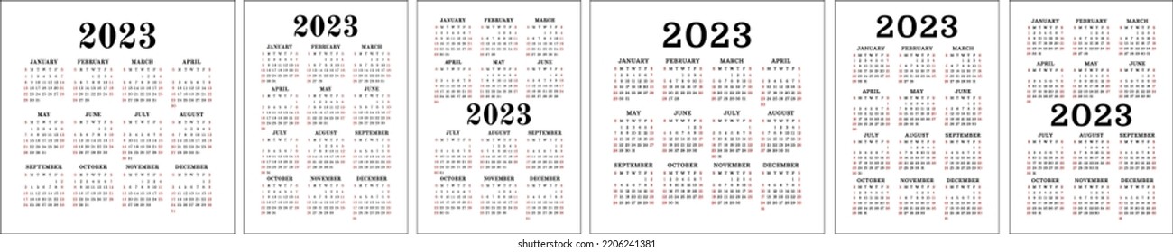 Calendar 2023 set. Color english square calender collection