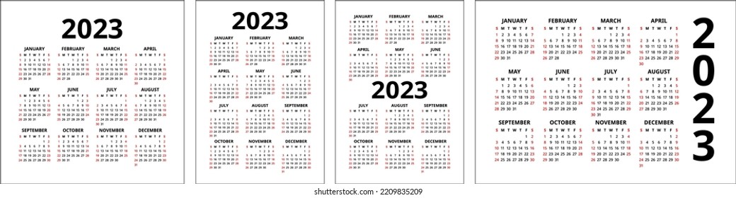 Calendar 2023 set. Color english square calender collection