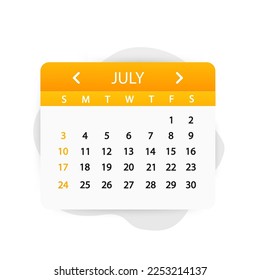 Calendar 2023. Calendar sheet for July. Calendar Leaf in flat style. Agenda concept with calendar. The week starts on Monday. Vector illustration