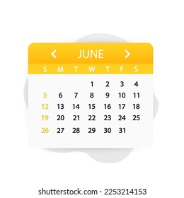 Calendar 2023. Calendar sheet for June. Calendar Leaf in flat style. Agenda concept with calendar. The week starts on Monday. Vector illustration