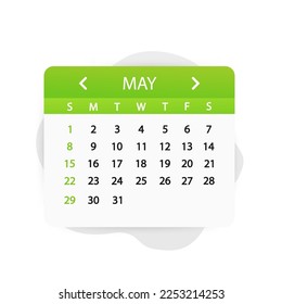 Calendario 2023. Hoja del calendario para mayo. Hoja de calendario en estilo plano. Concepto de agenda con calendario. La semana comienza el lunes. Ilustración del vector