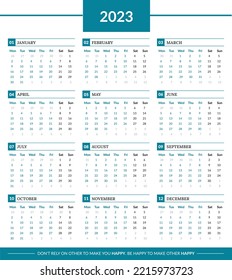 Calendar for 2023, Calendar 2023, Simple and clean teal color 2023 calendar week starting Monday, calendar 2023 template 