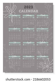 calendar 2023 simple design. grey colour