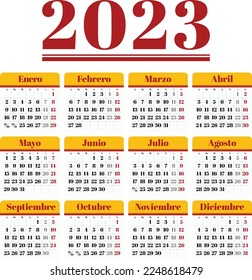 Calendar 2023 in Spanish Language, Week Start on Monday. Corporate and Business Monthly calendar.