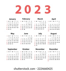 Calendar 2023 starting from Sunday. Vector illustration