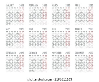 calendar for 2023 starts monday, vector calendar design 2023 year