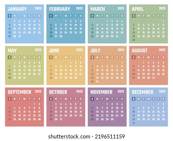 calendar for 2023 starts sunday, vector calendar design 2023 year