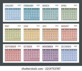 calendar for 2023 starts sunday, vector calendar design 2023 year