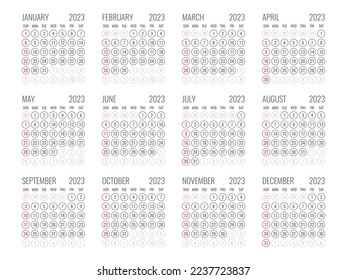 calendar for 2023 starts sunday, vector calendar design 2023 year