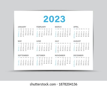 Calendar 2023 template - 12 months yearly calendar set in 2023, Planner, wall calendar, vector illustration