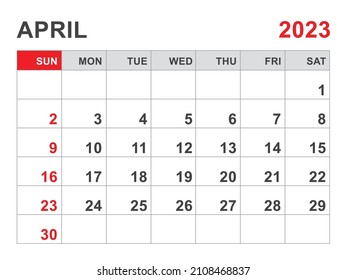 Calendar 2023 template, April 2023 layout, Printable minimalist monthly planner, Desk Calendar design, Week Start On Sunday, Business vector illustration
