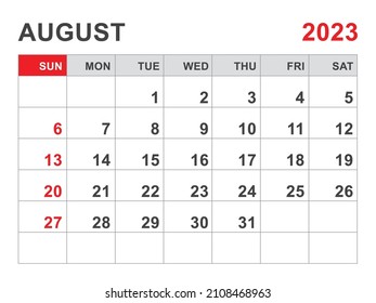 calendar 2023 template august 2023 layout stock vector royalty free 2108468963 shutterstock