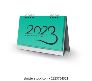 Calendar 2023 template, Blank desk calendar 3d mock up vector illustration, horizontal Realistic mock up for Desk calendar 2023 template design, happy new year 2023, green Background
