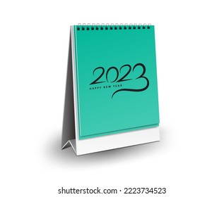 Calendar 2023 template, Blank desk calendar 3d mock up vector illustration, Vertical Realistic mock up for Desk calendar 2023 template design, happy new year 2023, green Background