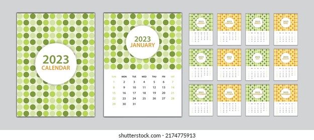 concepto gráfico de círculo de plantilla de calendario 2023, juego de diseño de calendario de escritorio 2023, diseño de calendario de pared 2023, póster, diseño de cubierta circular, conjunto de 12 meses, inicio de semana domingo, anuncio, impresión