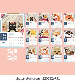 calendar 2023 template cute cartoon cats design