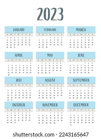 Calendar for 2023. Calendar 2023 template design. Vector.