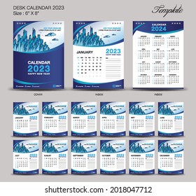 Calendar 2023 template, Desk Calendar 2023, Set of 12 Months, Wall calendar, poster, week starts on sunday, planner, Calendar 2024 year, printing, cover design, blue background, copy space, vector
