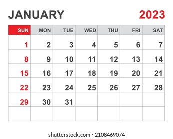 calendar 2023 template january 2023 layout stock vector royalty free 2108469074 shutterstock