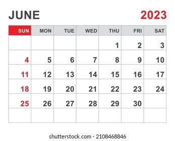 Calendar 2023 Template June 2023 Layout Stock Vector (Royalty Free ...