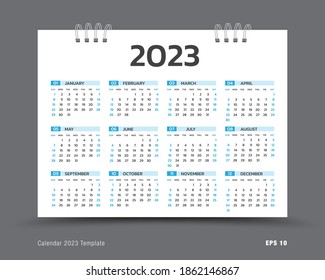 Diseño de plantilla de Calendar 2023, calendario anual de 12 meses establecido en 2023, folleto de negocios, medios de impresión, publicidad, plantilla de diseño simple, ilustración vectorial