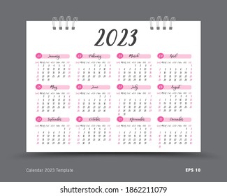 Calendar 2023 template layout, 12 months yearly calendar set in 2023, business brochure flyer, print media, advertisement, Simple design template, vector illustration