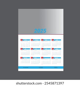 Calendario 2023 Plantilla Set, Diseña un calendario de pared para 2025. La Plantilla de calendario de escritorio se puede utilizar para mostrar Fotos e información corporativa. Logo, La semana comienza el domingo, Set de 12 meses. Póster, Plan