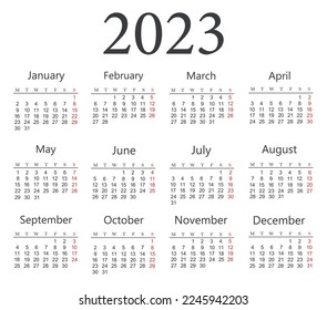 Calendar 2023 template .Simple minimal design.Vector.