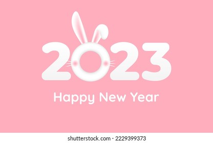 Calendar 2023 template vector, cute rabbit ears. Planner 2023 year, Paper cut wall calendar cover. Zodiac Chinese rabbit design. Happy new year. White and pink colors.