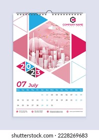 Calendar 2023 Template vector, July 2023, July, Wall Calendar Design 2023, Week starts Monday, Stationery design, flyer design vector, print Design, concept,