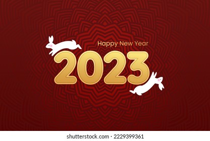 Calendar 2023 template vector, running cute rabbit with ears. Planner 2023 year, Paper cut wall calendar cover. Zodiac Chinese hare luxury design. Happy new year. Red, white and gold colors pattern.
