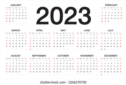 Calendar 2023 template vector. Set of 12 Months calendar 2023 year for Desk calendar 2023 design, wall calendar, poster, planner, print media, advertisement. Simple design. vector illustration