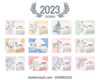 Calendar 2023 vector collection design template