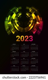 Calendar for 2023. Vector illustration with months on black background