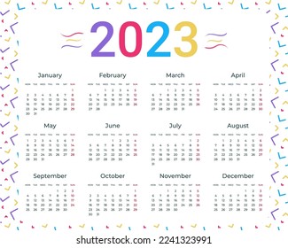 calendar for 2023 vector illustration to print
